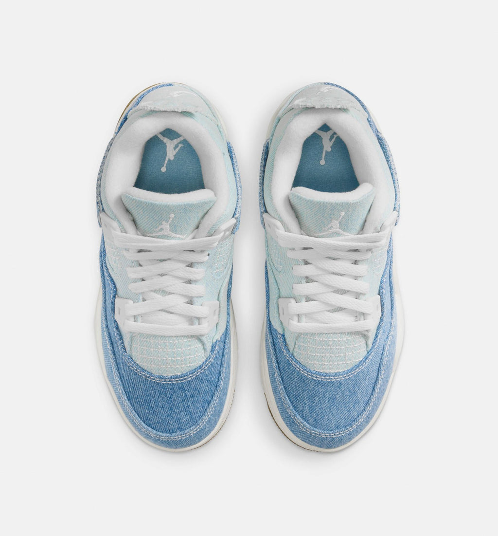 Air Jordan 4 Retro Worn Blue | Preschool Lifestyle Shoe | Sail/Worn Blue/Metallic Gold