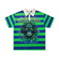 MAJESTIK Green/Blue Striped Skull Graphic Polo Shirt
